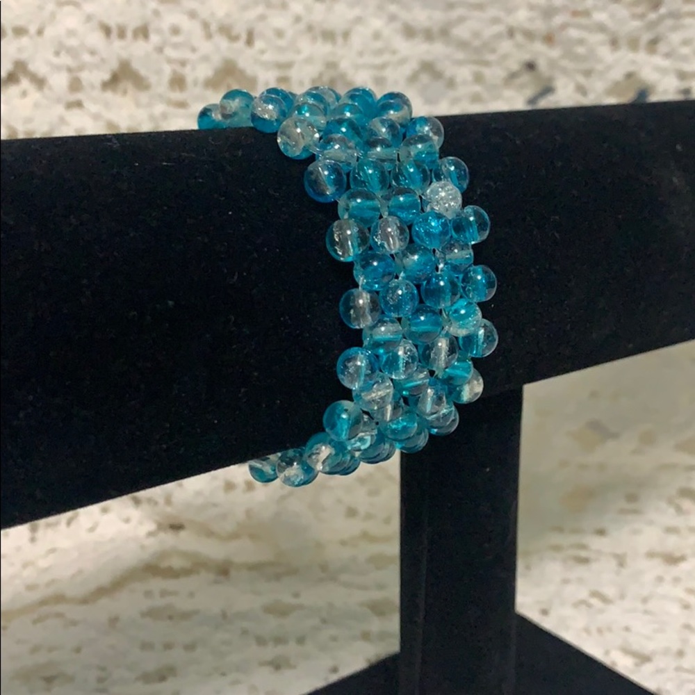 Aqua Crackled Glass Carpet Bracelet